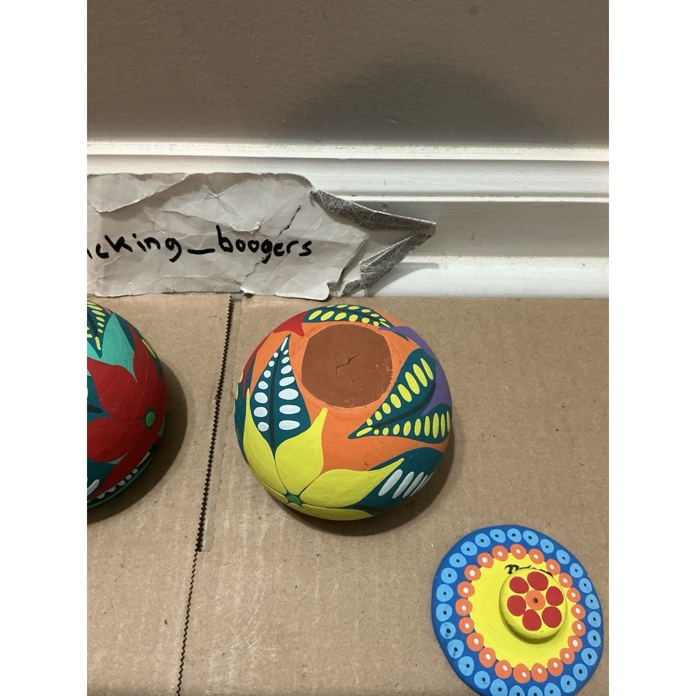 2 Cuban Painted Terracotta Trinket Jars - Picture 9 of 12